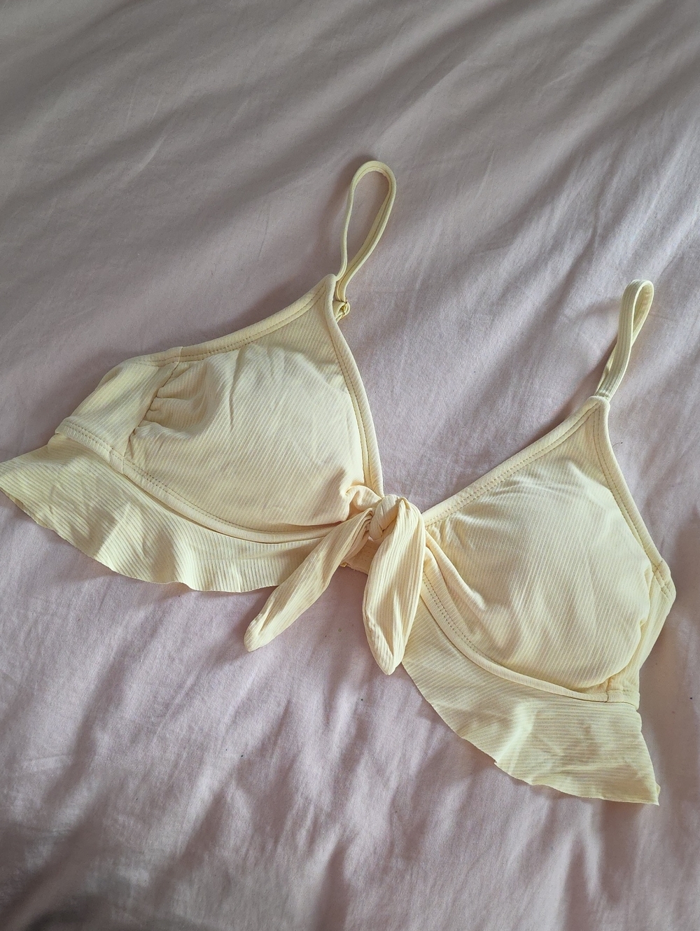 Butter Yellow Ribbed Swim Top with Adjustable Straps